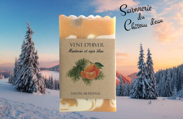 Savon mandarine et sapin blanc - Savonnerie du Château d'eau - Naturéa - Savon Vent d'Hiver - Mandarine & Sapin blanc - Savon aux huiles BIO