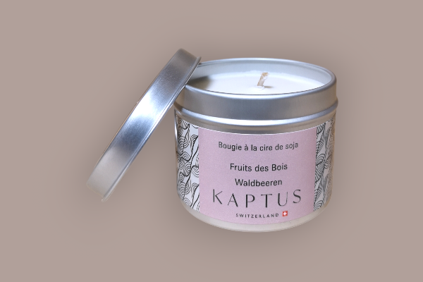 Bougie Kaptus Fruit des bois, 120g, 100% cire de soja. +/- 30h