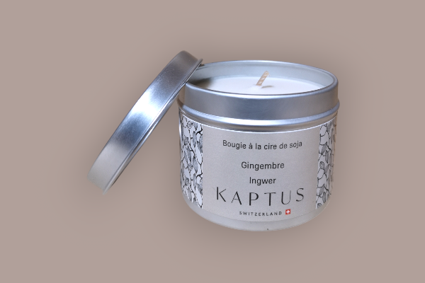 Bougie Kaptus Gingembre, 120g, 100% cire de soja. +/- 30h