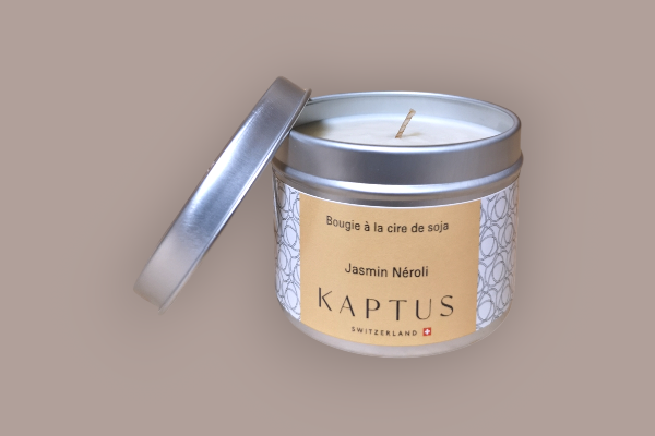 Bougie Kaptus Jasmin Néroli, 120g, 100% cire de soja. +/- 30h