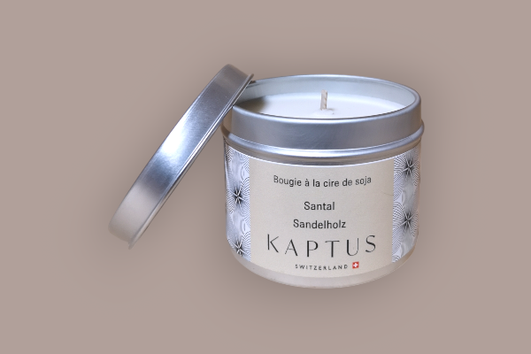 Bougie Kaptus Santal, 120g, 100% cire de soja. +/- 30h