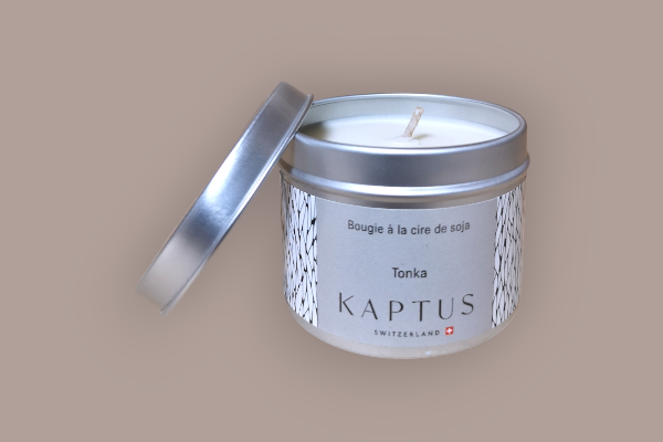 Bougie Kaptus Tonka, 120g, 100% cire de soja. +/- 30h