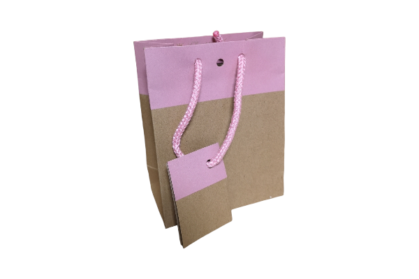 Petit sac kraft, Pochette cadeau kraft et rose